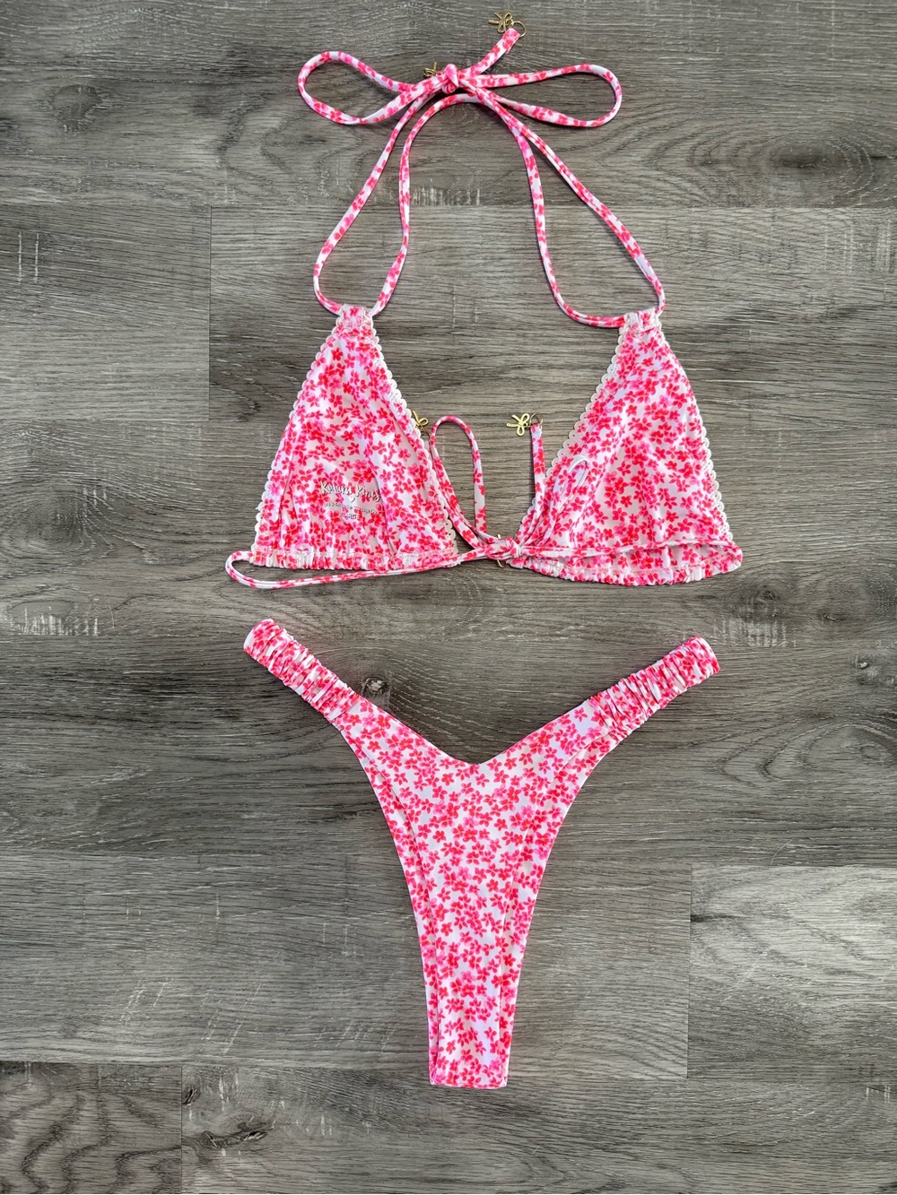 Kulani Kinis Pink Floral Triangle Bikini Set - Picture 2 of 2
